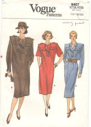 9407 VOGUE LOOSE STRAIGHT INSET SS-LS DRESS 85 PATTERN  18-22; 12-16, 6-10 CHOICE